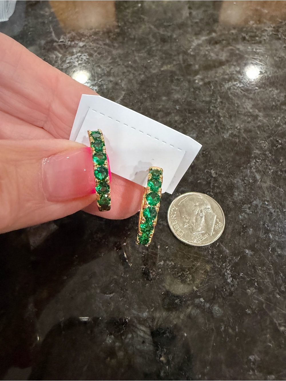 Dainty Gold Hoop Earrings with Green Gemstones